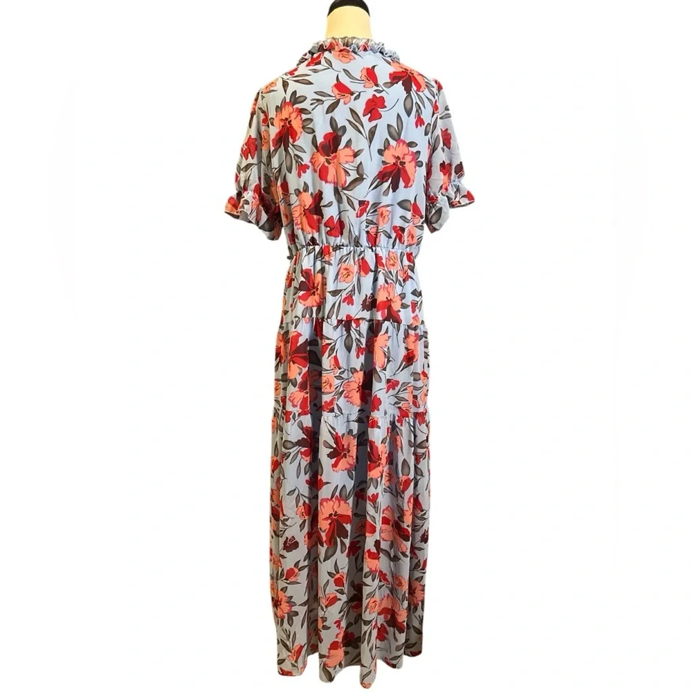 Elegant Floral Maxi Dress in Blue and Red - Picture 6 of 7
